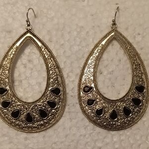 Elegant Silver and Black Teardrop Earrings